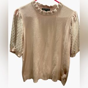 Adrianna Papell Ruffle Neck Puff Sleeve Blouse- Large